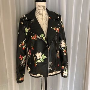 Just Fab faux leather floral jacket. Size small.
